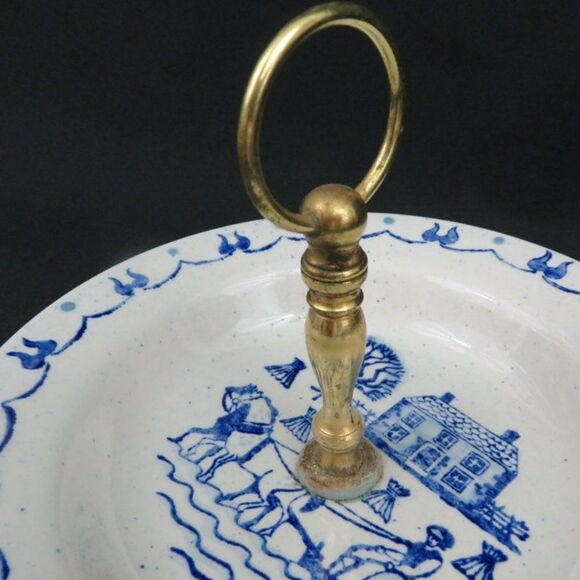 Provincial Blue Metlox Poppytrail Tidbit Serving Bowl with Handle and Pedestal - Picture 5 of 6